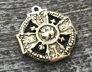 Sacred Immaculate Heart Cross, Notre Dame Catholic Religious French Medal, Antiqued Gold Charm, Jewelry Making Supplies, GL-6070