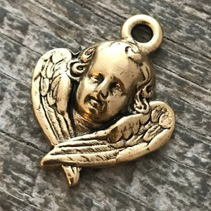 Angel Charm, Cherub Charm, Antiqued Gold Angel, Angel Pendant, GL-6009
