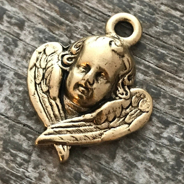 Load image into Gallery viewer, Angel Charm, Cherub Charm, Antiqued Gold Angel, Angel Pendant, GL-6009
