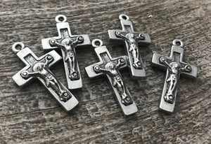 Cross Pendant, Silver Crucifix, Rosary Parts, Catholic Jewelry Supply, Religious Jewelry, PW-6038