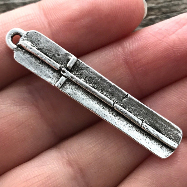Load image into Gallery viewer, Medium Silver Cross Pendant, Long Skinny Modern Bar Rectangle Cross, Antiqued Silver Cross for Jewelry Making Supplies, SL-6142
