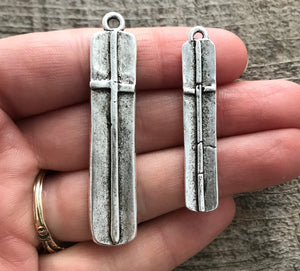 Medium Silver Cross Pendant, Long Skinny Modern Bar Rectangle Cross, Antiqued Silver Cross for Jewelry Making Supplies, SL-6142