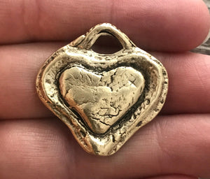 Artisan Heart Antiqued Gold Pendant, Love Charm, Wedding Gift Favor, Carson's Cove, GL-6076
