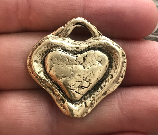 Load image into Gallery viewer, Artisan Heart Antiqued Gold Pendant, Love Charm, Wedding Gift Favor, Carson&#39;s Cove, GL-6076
