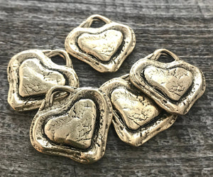 Artisan Heart Antiqued Gold Pendant, Love Charm, Wedding Gift Favor, Carson's Cove, GL-6076