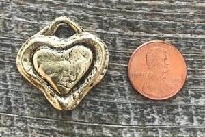 Artisan Heart Antiqued Gold Pendant, Love Charm, Wedding Gift Favor, Carson's Cove, GL-6076