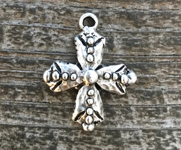 Load image into Gallery viewer, Bumpy Dotted Cross, Antiqued Silver, Artisan Pendant Charm, SL-6071
