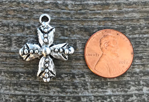 Bumpy Dotted Cross, Antiqued Silver, Artisan Pendant Charm, SL-6071