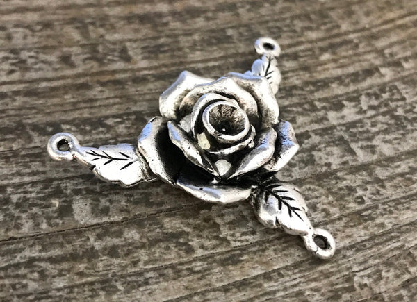 Load image into Gallery viewer, Rose Connector, Rosary Centerpiece, Antiqued Silver Rose, Flower Pendant, Catholic Jewelry, Jewelry Supplies, Jewelry for Women, SL-6023

