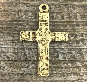 Ancient Cross, Antiqued Gold Cross Pendant, Large Artisan Cross, Crucifix, GL-6059