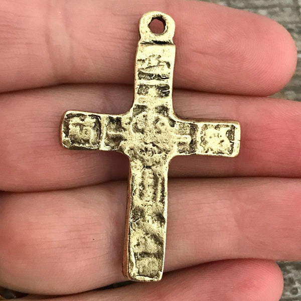 Load image into Gallery viewer, Ancient Cross, Antiqued Gold Cross Pendant, Large Artisan Cross, Crucifix, GL-6059

