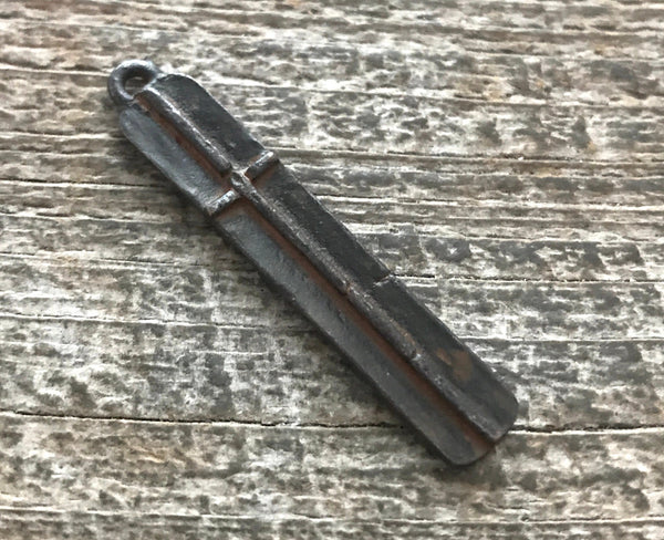 Load image into Gallery viewer, Medium Brown Cross Pendant, Long Skinny Modern Bar Rectangle Cross, Rustic Brown Cross for Jewelry Making Supplies, BR-6142
