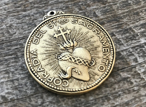 Load image into Gallery viewer, Sacred Heart Pendant, St. Augustine, Antiqued Gold Medal Pendant, Catholic Christian Jewelry, GL-6064
