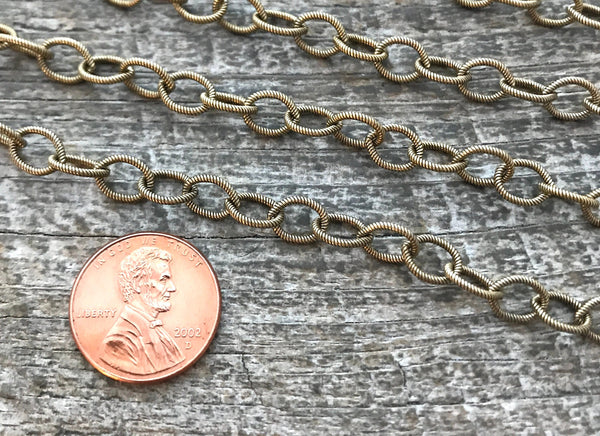 Load image into Gallery viewer, Textured Etched Chain, Circle Cable Bulk Chain By Foot, Antiqued Gold Necklace Bracelet GL-2009
