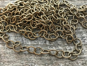 Textured Etched Chain, Circle Cable Bulk Chain By Foot, Antiqued Gold Necklace Bracelet GL-2009