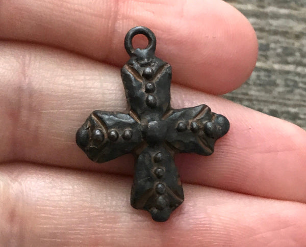 Load image into Gallery viewer, Bumpy Dotted Cross, Rustic Brown, Artisan Pendant Charm, BR-6071
