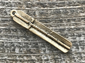 Medium Gold Cross Pendant, Long Skinny Modern Bar Rectangle Cross, Antiqued Gold Cross for Jewelry Making Supplies, GL-6142