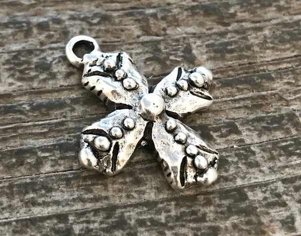 Load image into Gallery viewer, Bumpy Dotted Cross, Antiqued Silver, Artisan Pendant Charm, SL-6071
