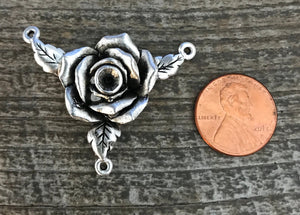 Rose Connector, Rosary Centerpiece, Antiqued Silver Rose, Flower Pendant, Catholic Jewelry, Jewelry Supplies, Jewelry for Women, SL-6023