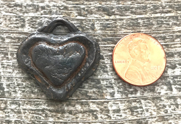 Load image into Gallery viewer, Artisan Heart Rustic Brown Pendant, Love Charm, Wedding Gift Favor, Carson&#39;s Cove, BR-6076
