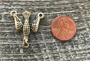 Rosary Centerpiece Connector, Antiqued Gold Dove Holy Spirit Saint Esprit Center, Rosary Making Jewelry Supplies, Y Necklace, GL-6074