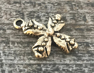 Bumpy Dotted Cross, Antiqued Gold, Artisan Pendant Charm, GL-6071