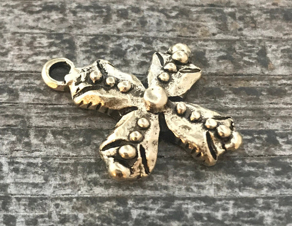 Load image into Gallery viewer, Bumpy Dotted Cross, Antiqued Gold, Artisan Pendant Charm, GL-6071
