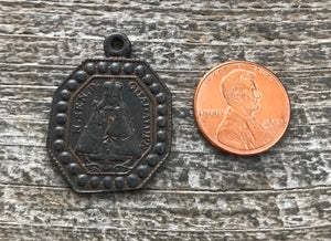 Virgin Mary Medal, Our Lady of Guadalupe, St. Jerome Catholic Medal, Religious Rustic Brown Spanish Charm Jewelry Supplies, BR-1117
