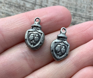 2 Sacred Heart Cross Medals, Antiqued Silver, Jewelry Making Charms, Ex Voto, Milagro, Talisman, PW-6075