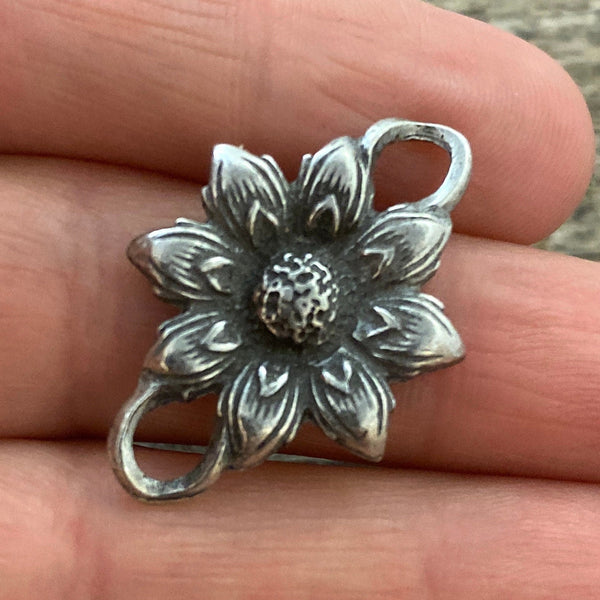 Load image into Gallery viewer, Flower Connector, Antiqued Silver Sunflower, Connector for Jewelry Bracelet Making, Flower Necklace, PW-6020
