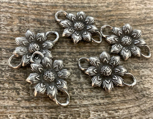 Flower Connector, Antiqued Silver Sunflower, Connector for Jewelry Bracelet Making, Flower Necklace, PW-6020