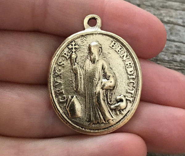 Load image into Gallery viewer, Saint St. Benedict Medal, Benedictan Cross, Antiqued Catholic Medal, Religious Pendant Charm Jewelry Supplies, GL-6078
