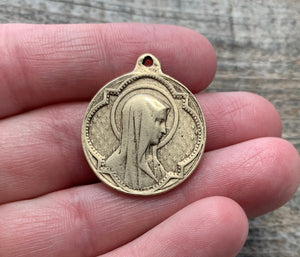 Mary Medal, Virgin Mary, Round Gold Charm, Blessed Mother, Catholic Necklace, Religious Jewelry, Christian Jewelry, GL-6049