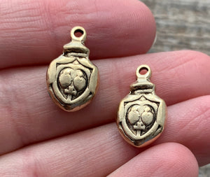 2 Sacred Heart Cross Medals, Antiqued Gold, Jewelry Making Charms, Ex Voto, Milagro, Talisman, GL-6075