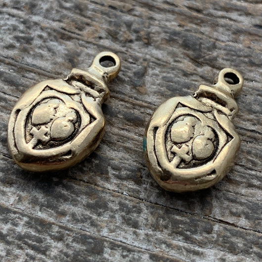2 Sacred Heart Cross Medals, Antiqued Gold, Jewelry Making Charms, Ex Voto, Milagro, Talisman, GL-6075