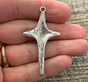 Skinny Star Cross Pendant Charm, Silver Cross for Jewelry Making Supplies, SL-6085