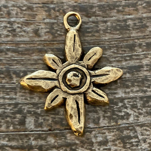 Hammered Flower Charm, Antiqued Gold Pendant for Jewelry, GL-6086