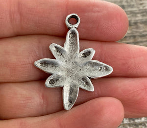 Hammered Flower Charm, Antiqued Silver Pendant for Jewelry, SL-6086