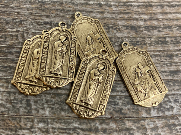 Load image into Gallery viewer, St. Jude, Catholic Medal, Antiqued Gold Charm, Saint of Hope and Miracles, Religious Jewelry, GL-6082
