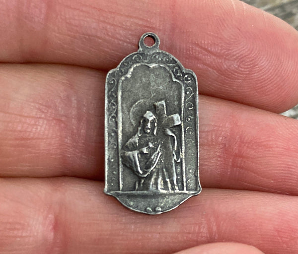 Load image into Gallery viewer, St. Jude, Catholic Medal, Antiqued Silver Charm, Saint of Hope and Miracles, Religious Jewelry, PW-6082
