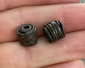 2 Rustic Artisan Spacer Beads, Wired Tube Bead, Leather Slider Bracelet Bead Finding, Jewelry Supplies, BR-6088