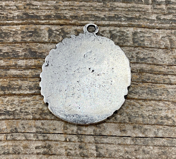 Load image into Gallery viewer, Dotted Ancient Circle Cross Charm Token, Antiqued Silver Religious Christian Jewelry Making Supplies, PW-6166
