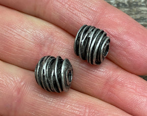 2 Antiqued Silver Artisan Spacer Beads, Wired Tube Bead, Leather PWider Bracelet Bead Finding, Jewelry Supplies, PW-6088