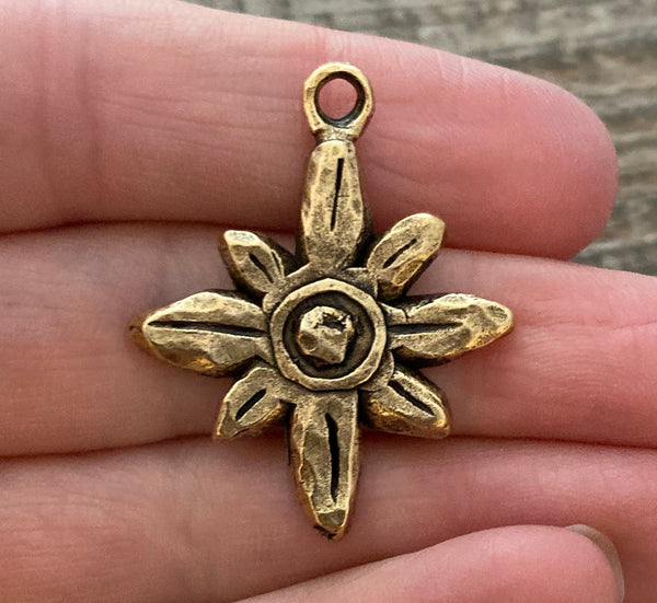 Load image into Gallery viewer, Hammered Flower Charm, Antiqued Gold Pendant for Jewelry, GL-6086
