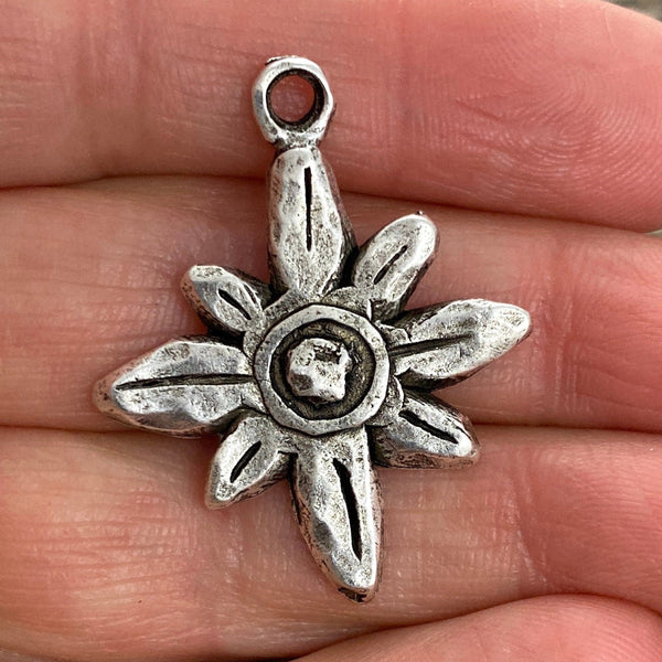 Load image into Gallery viewer, Hammered Flower Charm, Antiqued Silver Pendant for Jewelry, SL-6086
