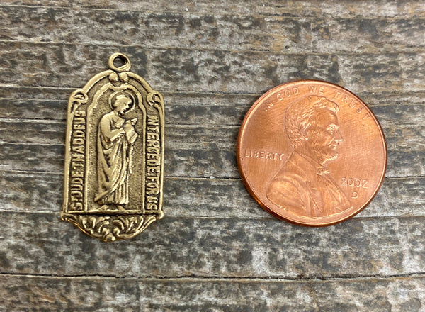 Load image into Gallery viewer, St. Jude, Catholic Medal, Antiqued Gold Charm, Saint of Hope and Miracles, Religious Jewelry, GL-6082
