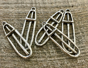 Large Oval Stick Cross Pendant, Long Skinny Artisan Cross, Silver Pendant for Jewelry Making Supplies, SL-6095