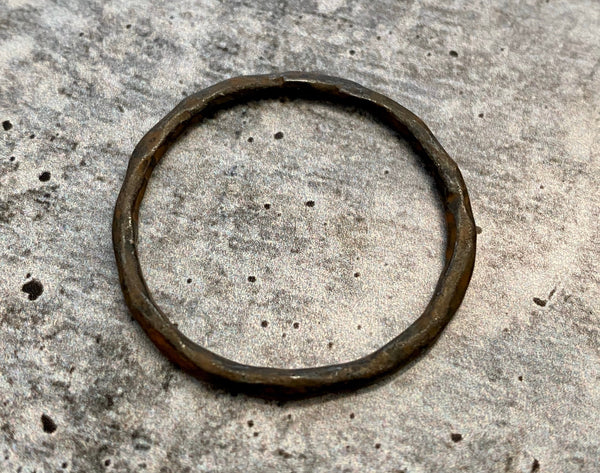 Load image into Gallery viewer, Large Hammered Ring Connector, Rustic Brown Hoop Eternity Ring, Leather Circle Link, Charm Holder, BR-6092
