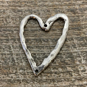 Hammered Heart Artisan Connector Pendant, Silver Charm, SL-6089