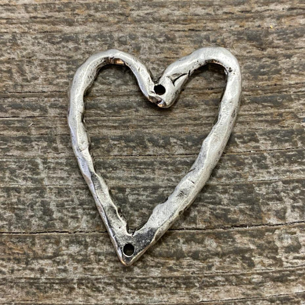 Load image into Gallery viewer, Hammered Heart Artisan Connector Pendant, Silver Charm, SL-6089
